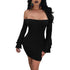 Black Off the Shoulder Ruffle Sleeve Mini Dress #Bodycon Dress #Mini Dress #Black